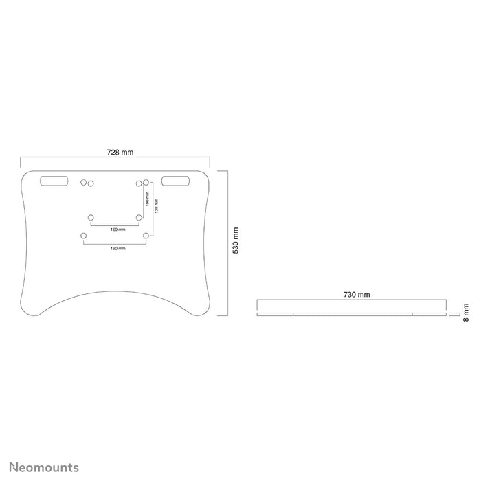 A Neomounts PLASMA-M2500FPLATE egy talplemez a 2250 és 2500-as sorozat elektromosan magasságban állítható trollyjaihoz és talptartóihoz.