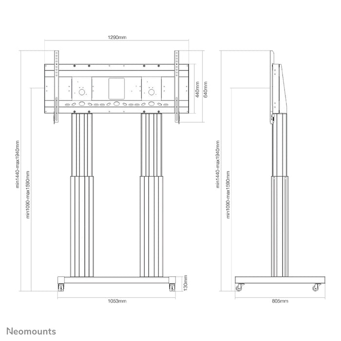A Neomounts PLASMA-M2600 ezüst egy elektromosan magasságban állítható trolly lapos képernyőkhöz 120 hüvelykig (305 cm).