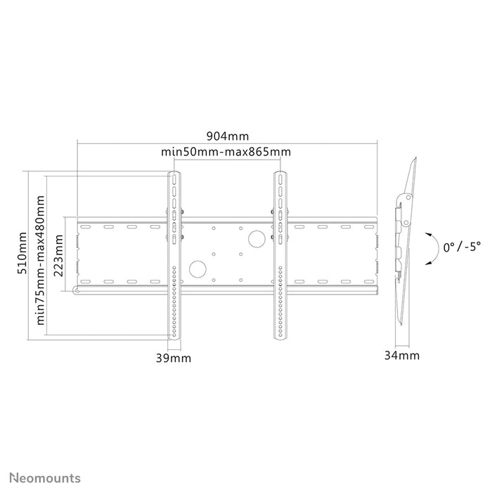 A Neomounts PLASMA-W100 fekete egy sík fali tartó lapos képernyős TV-khez akár 85 hüvelykig (216 cm).