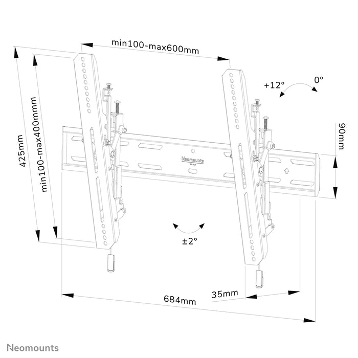 Neomounts WL35S-850BL16 dönthető fali tartó 40-82 hüvelykes képernyőkhöz - Fekete