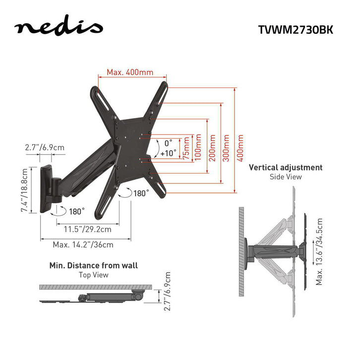 Függőleges TV fali konzol | 29 - 55" | Max. 20 kg | 345 mm függőleges mozgástartomány
