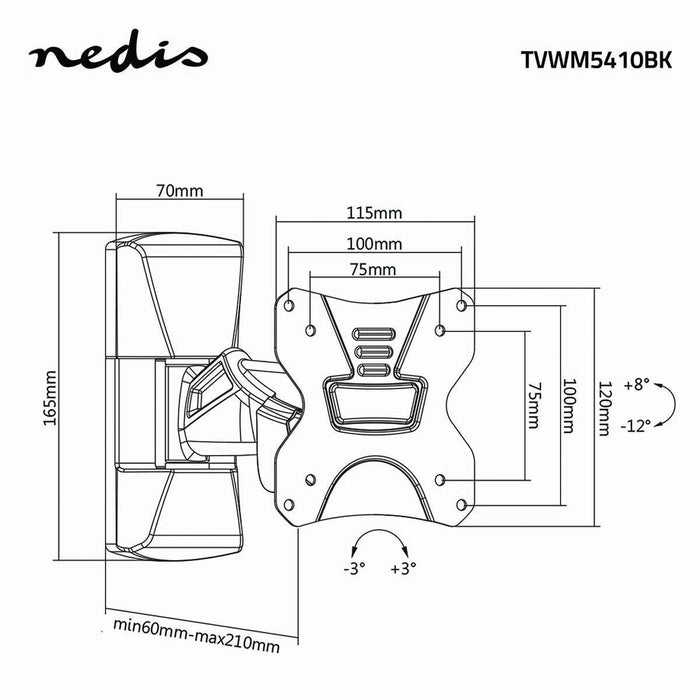Teljes mozgású TV fali konzol | 13 - 26" | Max. 30 kg | 2 csuklópont