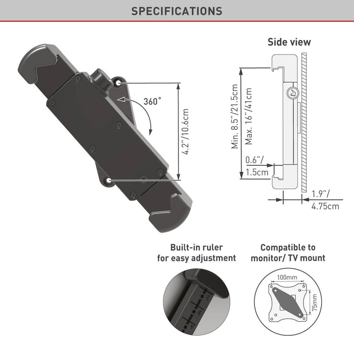 Barkan Mounts fix forgatható tablettartó akár 14 hüvelyk | Univerzális