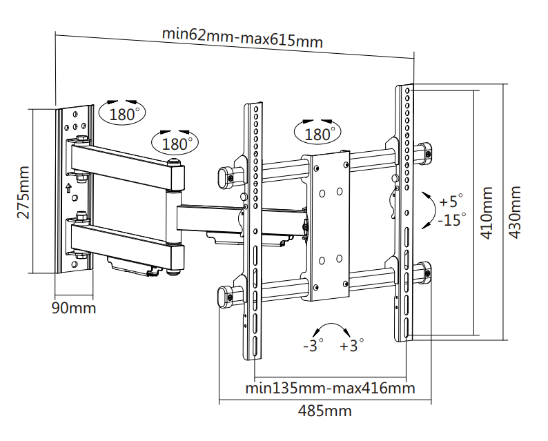 Wolff Mount Heavy Duty TV konzol | akár 55 hüvelyk | Forgatható | VESA 400x400 | Márka univerzális | 10 év garancia