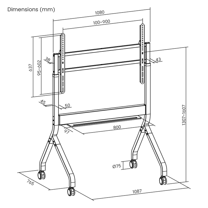 Wolff Mount TVB-136 | Elektromosan magasságban állítható prezentációs bútor 50–90 hüvelykhez | VESA 900x600 | Max. 90 kg