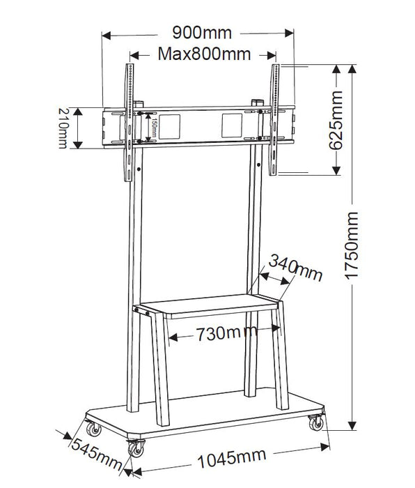 Wolff Mount gurulós prezentációs TV bútor | 55-100 hüvelyk képernyők | Súly max. 130 kg | VESA 600x800 | Univerzális