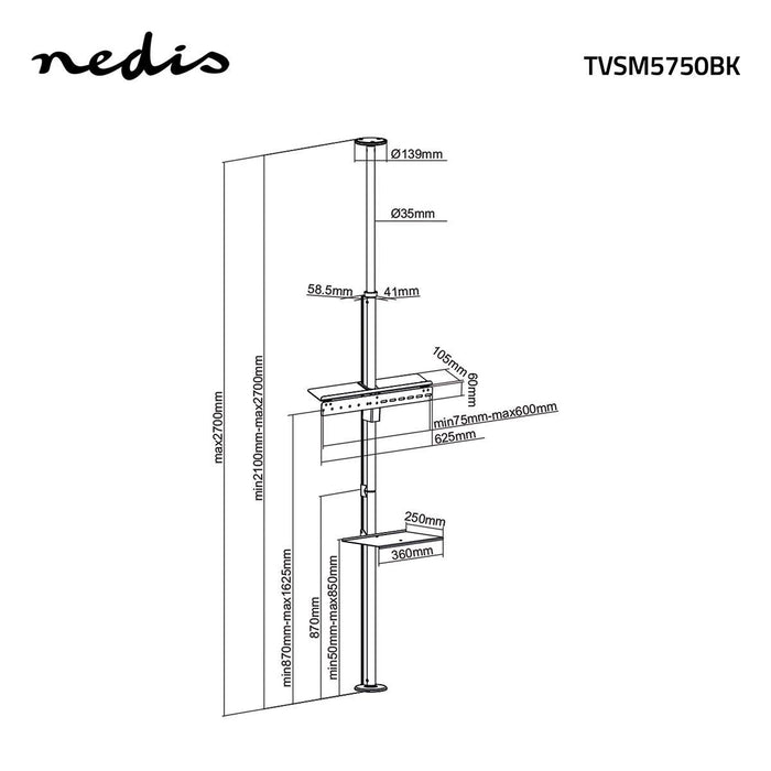 TV állvány padlótól plafonig | 37 - 70" | Max. 30 kg | 180° forgatható