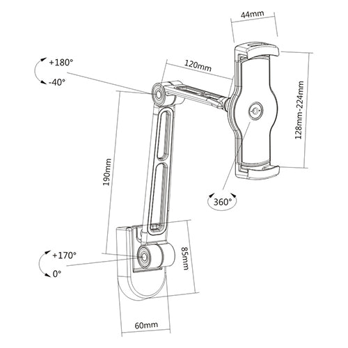 Wolff Mount Tablet, iPad, telefon tartó - 39 cm | Forgatható | Rögzítő rendszer | Univerzális | Masszív fém kar